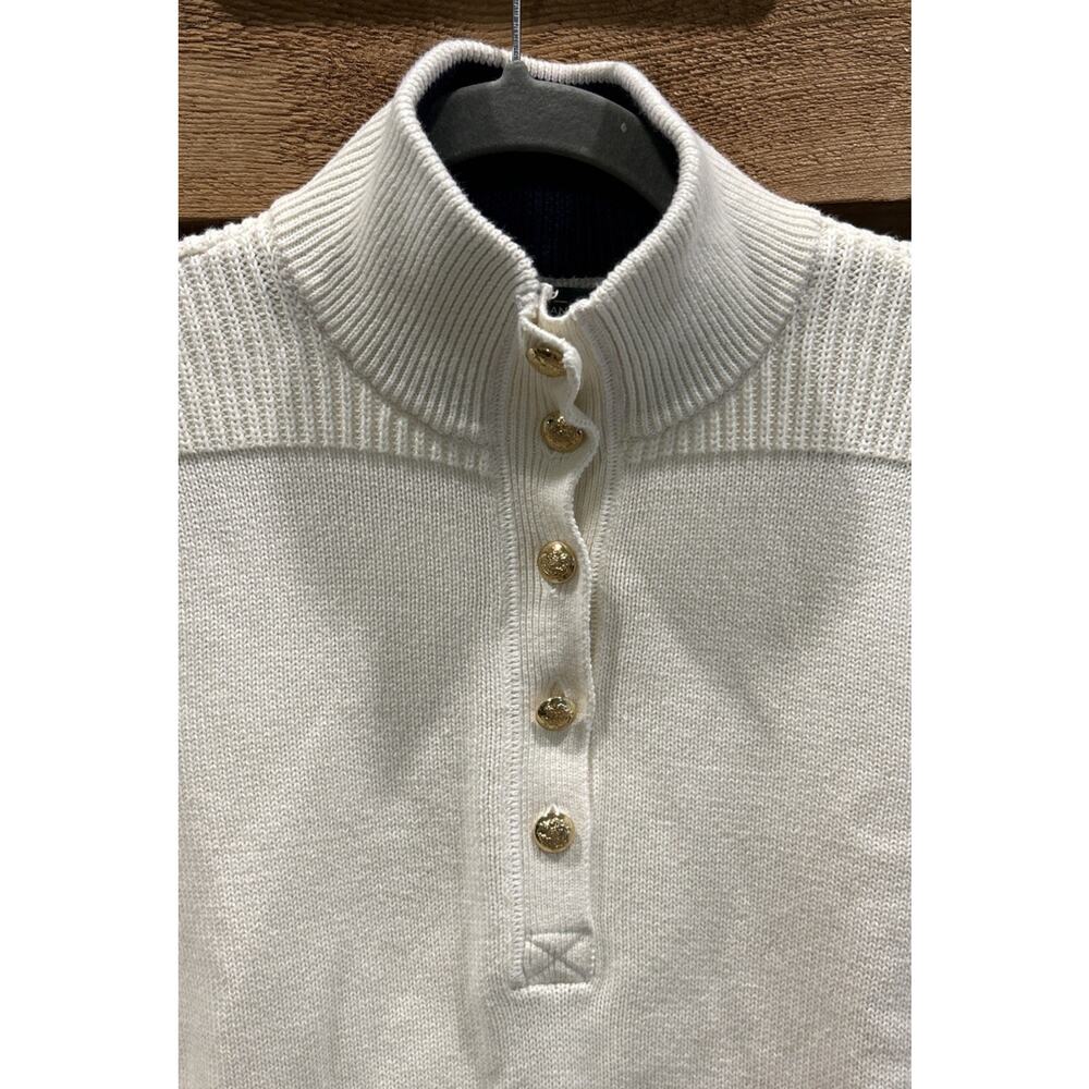 Women’s LRL Lauren Ralph Cream GOLD Button Naval Patch Long Sleeve Sweater L *B4 - Picture 2 of 6